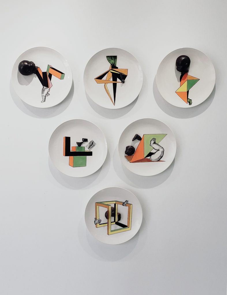 Imaginary Anthropometry Series. 15-inch ceramic plates with sculptural ceramic reliefs. At the Fine Art Ceramic Center.