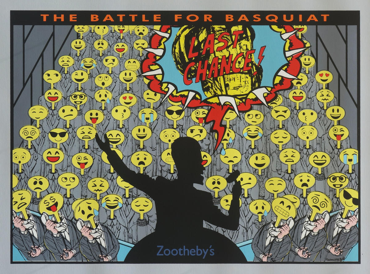 The battle for Basquiat, 2018. Acrílico y serigrafía sobre lienzo. 50 x 70 cm