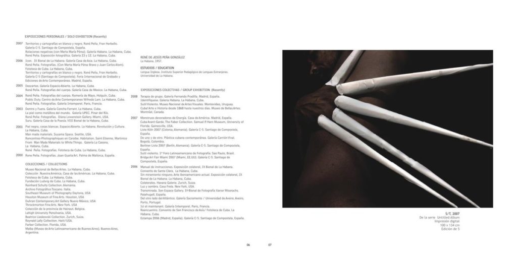 Catálogo promocional de exposición Relaciones negativas. Marta María Pérez y René Peña. 2008