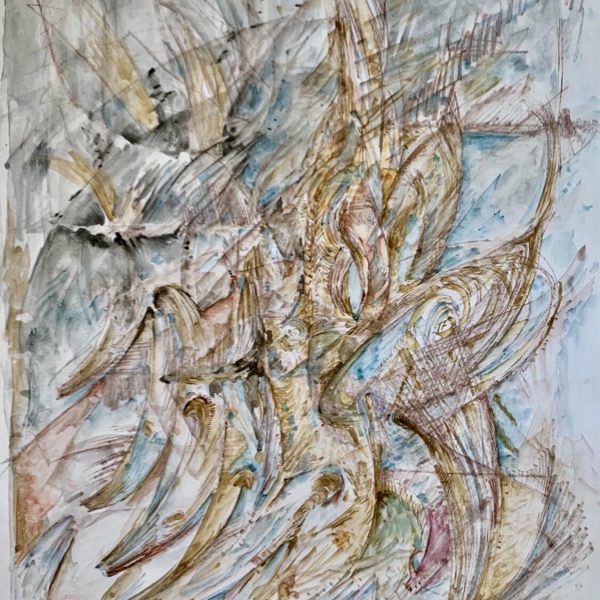 Tormenta de cuerdas, 2020. Acuarela sobre papel. 43 x 35 cm.