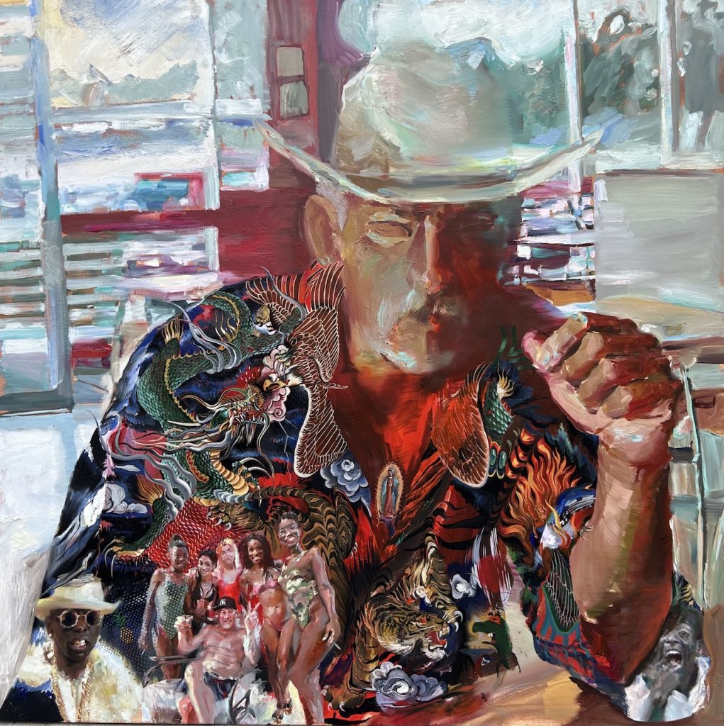 Richard Somonte. Retrato de hombre con camisa. 2022-2023. Óleo sobre lienzo. 180 x 180 cm